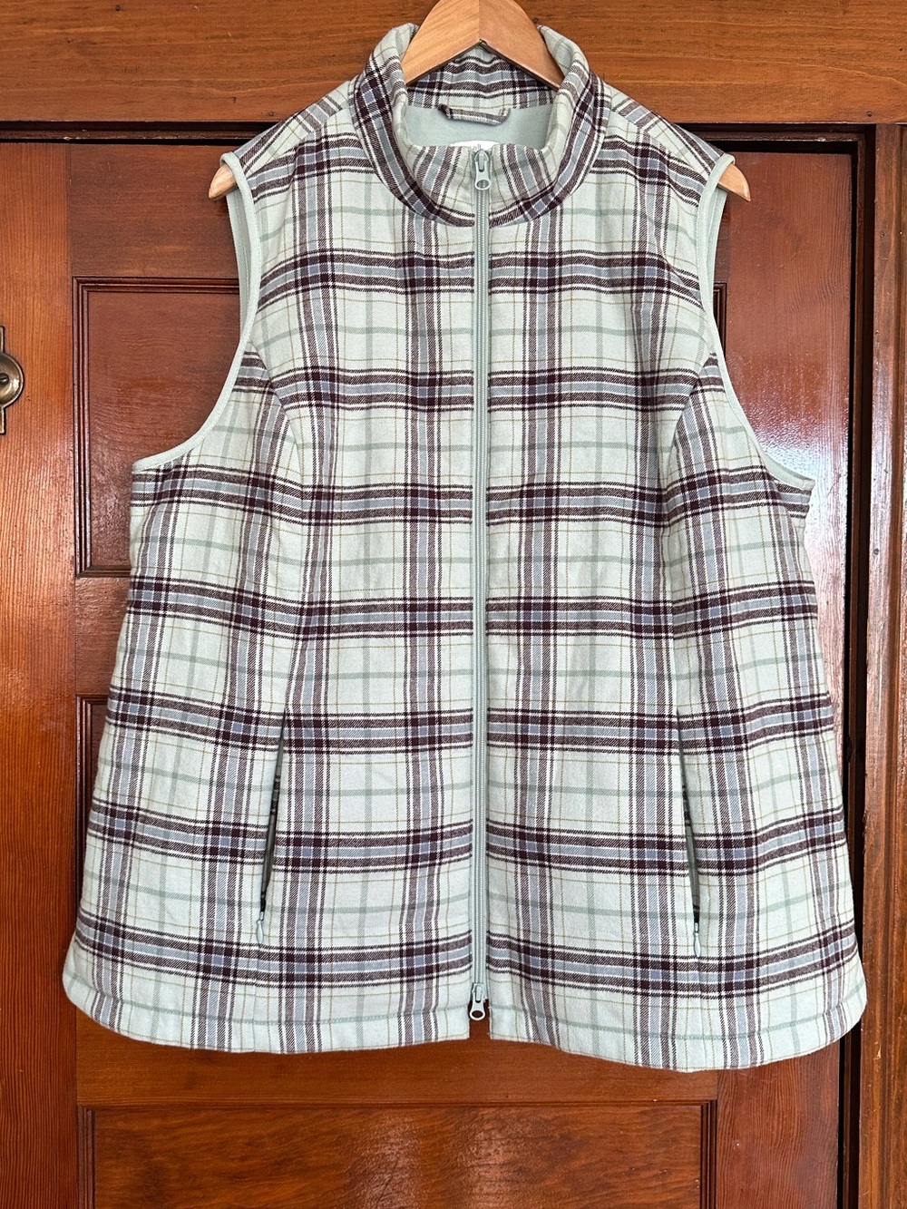 J. Jill Mint Plaid Curved Hem Fleece Lined Full Zip Vest Size 2X Outdoor Winter